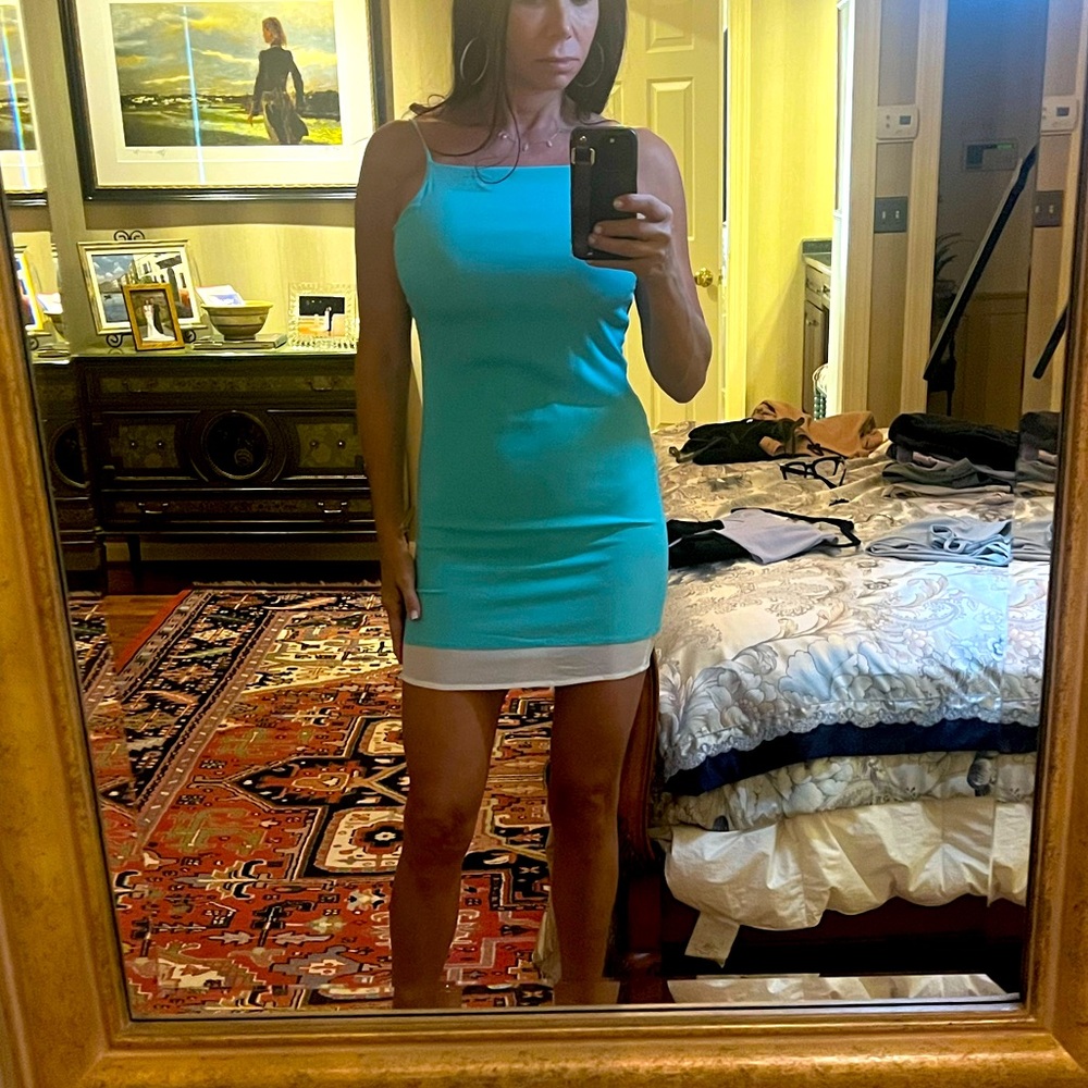 VERSUS Gianni Versace size 40 turquoise and cream dress vintage gold